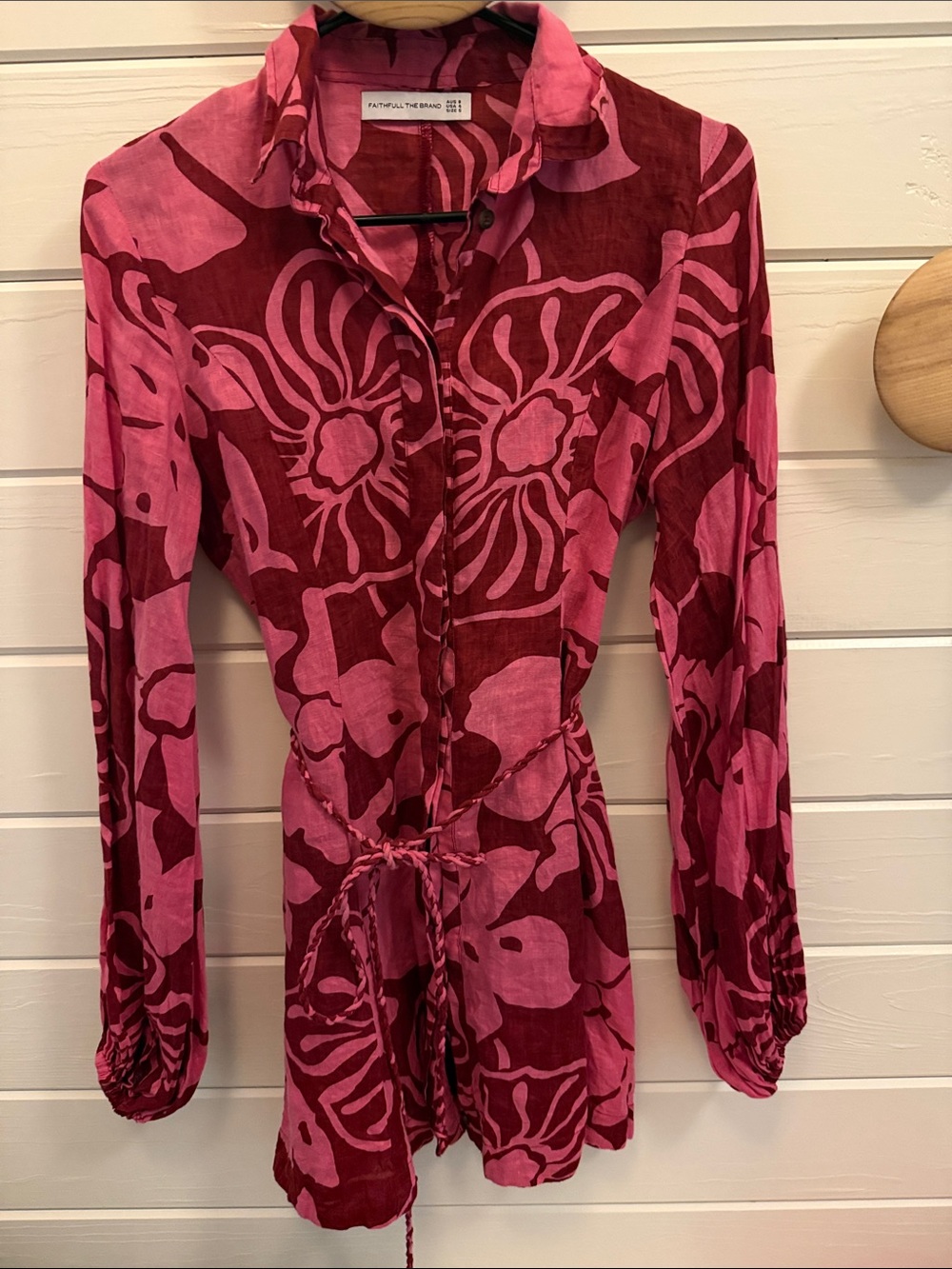 Faithfull the Brand Pink & Wine Floral Tie-Waist Shirt Dress